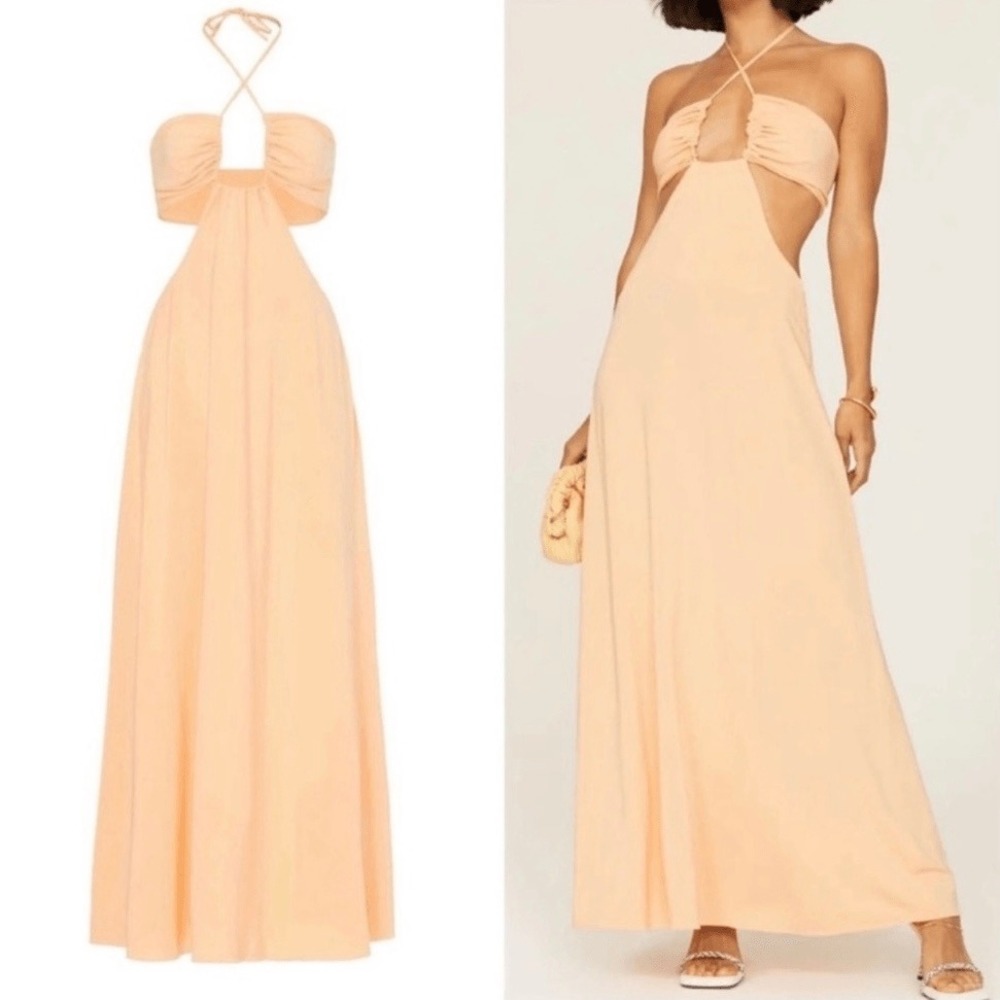 ROSETTA GETTY Ruched Cutout Maxi Dress Women 10 Peach Orange Gown Party Cocktail - Picture 15 of 16
